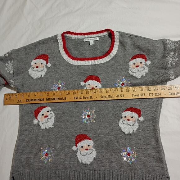 Christmas Sweater Women's L 3D Santas Sequins Faux Fur High-Low Oversized Tunic - Picture 9 of 12